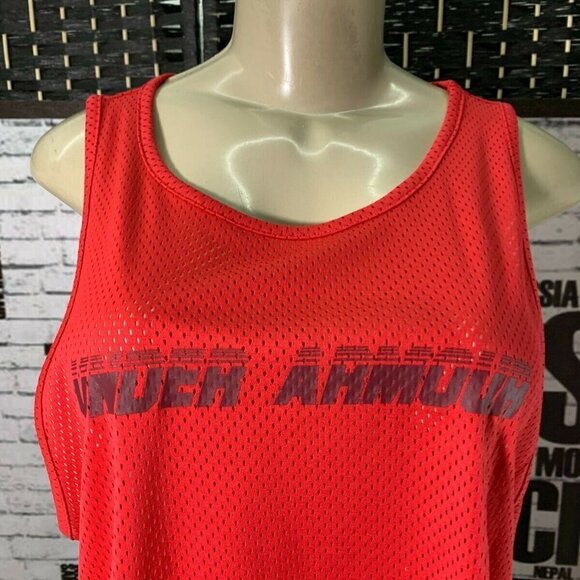 Under Armour L Red Logo Sheer Mesh Scoop Neck Crop Tank Top - Picture 2 of 6